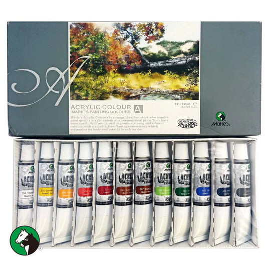 Marie's Acrylic Paint Set Of 12 Colour Tubes (12ml) opened