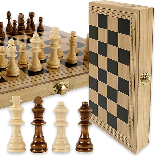 chess set and pieces with box folded